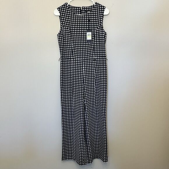 Tommy Hilfiger Cropped Jumpsuit Womens 4 Blue White Sleeveless‎ Check Plaid NEW - Picture 1 of 11